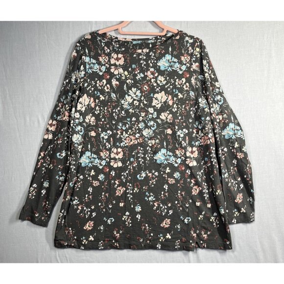 Pure Jill Tunic Womens Large Tall Asymmetric Floral Organic Cotton - Picture 1 of 8